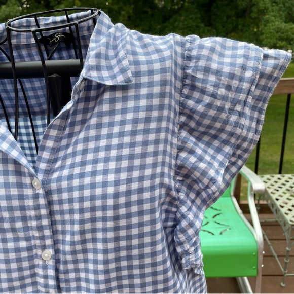 Jessica Simpson Blue & White Check Button Up Blouse Shirt Short Sleeve Small - Picture 2 of 8